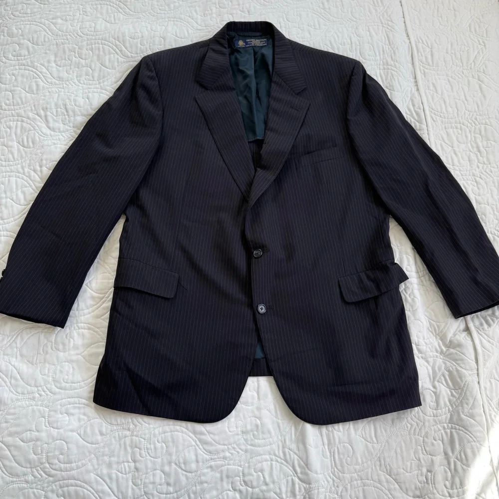 Brooks Brothers 100% Wool Elegant Navy Blue Classic Pinstripe Blazer Men 45R EUC
